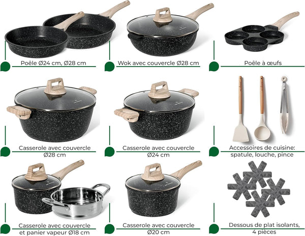 JUST PERFECTO Kitchen Pots and Pans Set with Lids Non Stick - Induction Pots Set - Pots & Pans Set without PTFE and PFOA - Cookware Pot Set Induction 21 Pcs (Black)2
