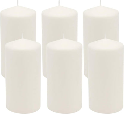 Unscented White Tall Pillar Candles, 65 Hour Burning Candle Pillars, Perfect for Decor, Weddings, Emergencies 3" X 6", 6 Count1