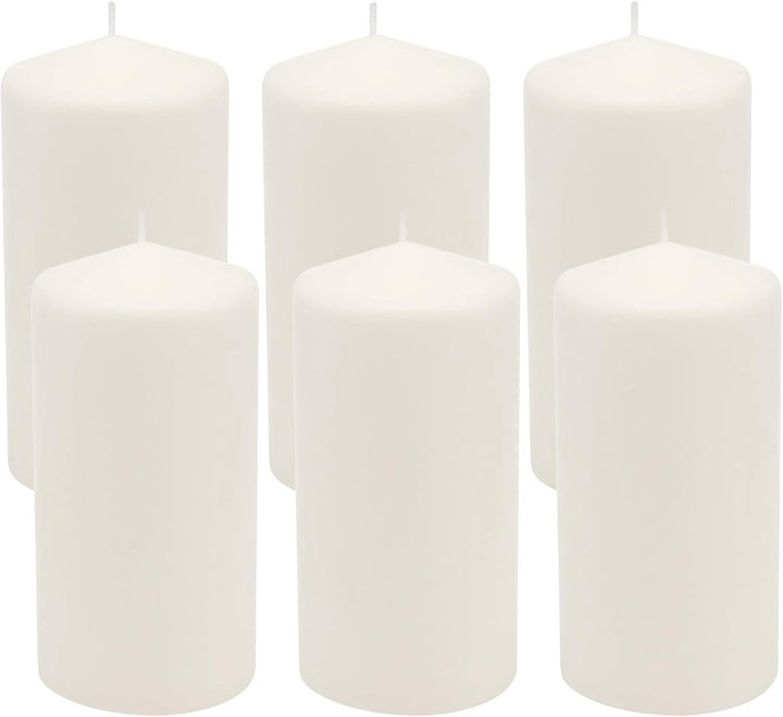 Unscented White Tall Pillar Candles, 65 Hour Burning Candle Pillars, Perfect for Decor, Weddings, Emergencies 3" X 6", 6 Count