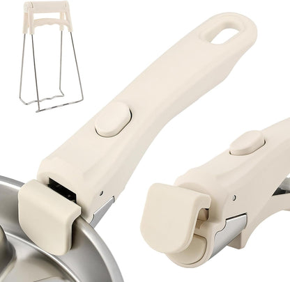 Removable Pot Handle with Anti-Hot Bowl Dish Clip, Universal Detachable Pan Handles Replacement Fits Most Vertical Edge Cookware, Avoid Scalding Kitchenware Set (Color:Cream White)1