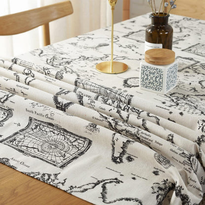 World Map Tablecloth,Cotton Linen Fabric Map Table Cover with 86.6X55.1Inch,Washable Rectangle World Map Printing Table Cloth for Kitchen Dinning Tabletop Home Decorations5