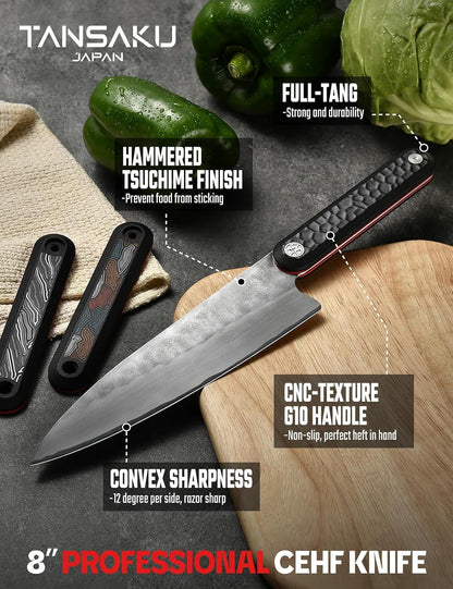 Chef Knife in Japanese High Carbon Stainless Steel, 8 Inch Ultra Sharp Hand Forged Japanese Chef'S Knife, Professional Kitchen Cooking Knife with Non-Slip G10 Handle, Meat Cutting Knife & Gifts Box3