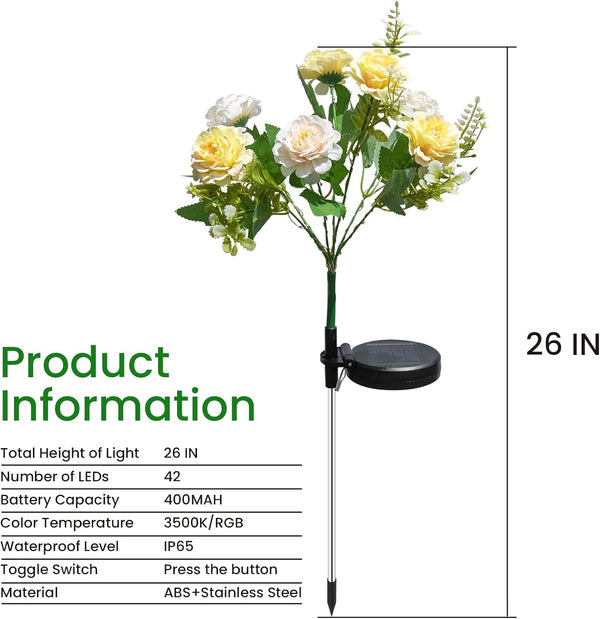 6 Pack Solar Garden Lights Outdoor, 42" Tall 42 Leds Hibiscus Solar Flower Lights, IP65 Waterproof Decorative Landscape Lighting for Pathway Patio Yard Walkway Decor (Warm White)4
