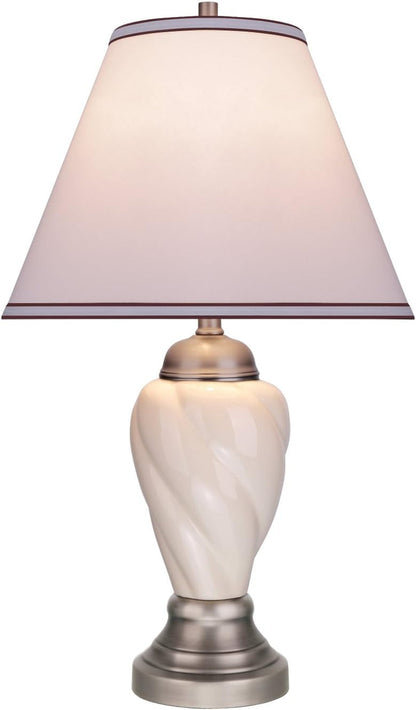 40093-1 26" High Traditional Ceramic Table Ivory with Pewter Finish Base and Hardback Empire Shaped Lamp Shade in off White, 15" Wide2