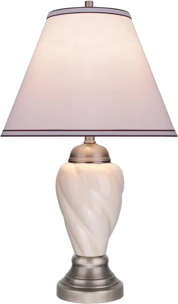 40093-1 26" High Traditional Ceramic Table Ivory with Pewter Finish Base and Hardback Empire Shaped Lamp Shade in off White, 15" Wide2