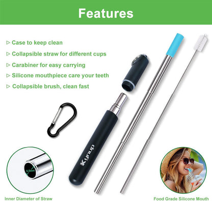 Reusable Collapsible Metal Straws, Cruise Ship Essentials (4Pack) | Travel Drinking Straws, Cruise Must Haves, Portable Foldable Stainless Steel Straws with Cases, Silicone Tips for Gifts5