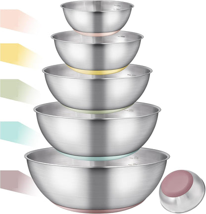 Stainless Steel Mixing Bowls Set with Non-Slip Base, Set of 51