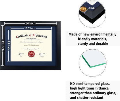 Certificate Frames 8.5 X 11 Black, Fits Diploma 8.5 X 11 with Blue Mat or 11X14 without Mat, Shatter Resistant Glass, Document Degree Picture Award Frame for Tabletop or Wall Display3