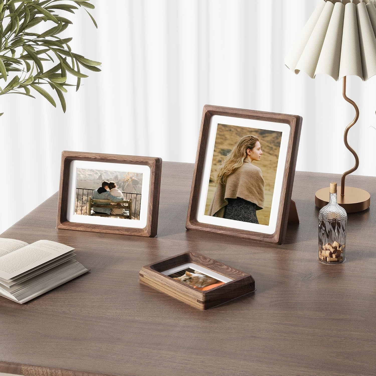 8x10-picture-frames-natural-walnut-original-wood-hand-make-crafted-photo-frame-with-mat-to-5x7-graduation-picture-display-family-picture-wedding-picture-tabletop-wall-decoration