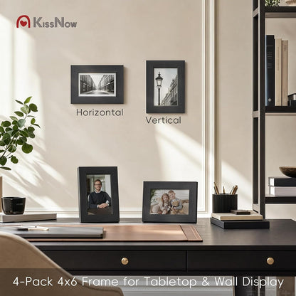4X6 Picture Frame 4 Pack, Black Solid Wood, Wall or Tabletop5