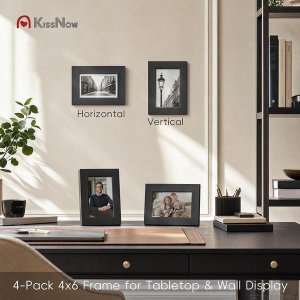 4X6 Picture Frame 4 Pack, Black Solid Wood, Wall or Tabletop5