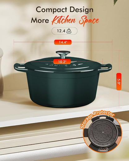 6 Qt Pfas-Free Enamel Cast Iron Dutch Oven Pot with Lid, Pine Forest | 7-Layer Black Enamel; Sourdough Bread, Soups, Chili & Slow Cooking; Rust-Resistant Lid/Rim; All Cooktops; Oven Safe 500°F10