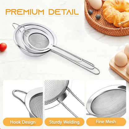 3Pcs Fine Mesh Strainer with Handle, Small Sifter Strainers Set, Stainless Steel Sieve Colander for Kitchen Baking Juice Quinoa Food Flour5