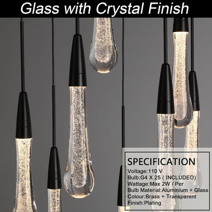 Black Rectangle Raindrop Chandelier with Glass，25-Lights Luxury Farmhouse Large Linear Chandeliers for Dining Room over Table, Brass Pendant Ceiling Light Fixture for Kitchen Island5