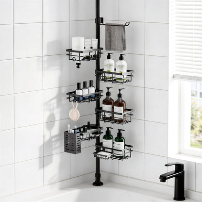 Shower Caddy Organizer Tension Pole, Corner Shower Shelves Bathroom Storage1