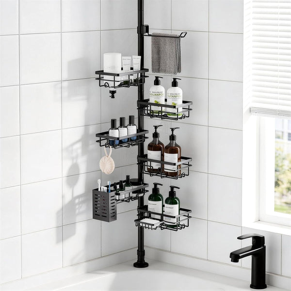 Shower Caddy Organizer Tension Pole, Corner Shower Shelves Bathroom Storage1