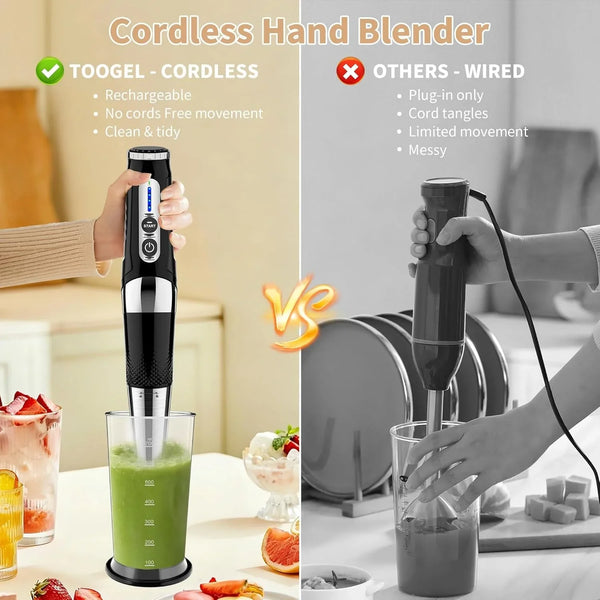 4-In-1 Cordless Immersion Blender, 21-Speed, 3-Angle Adjust, Black | USB Rechargeable Hand Blender, 304 Stainless Steel, Bpa-Free & Dishwasher Safe, Low Noise for Baby Food, Smoothies & Soup2