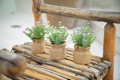 Babys Breath Artificial Flowers in Small Burlap Bag Vases 3Pcs -Gypsophila Faux Flowers Farmhouse Home Coffee Table Bookshelf Office Desk Decorations Kitchen Dining Room Fake Plants Indoor4