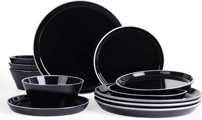 Saturn Dinnerware Sets, Ceramic Plates and Bowls for 4 with Trim1
