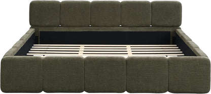 California King Boucle Platform Bed with Thick Headboard, Green7