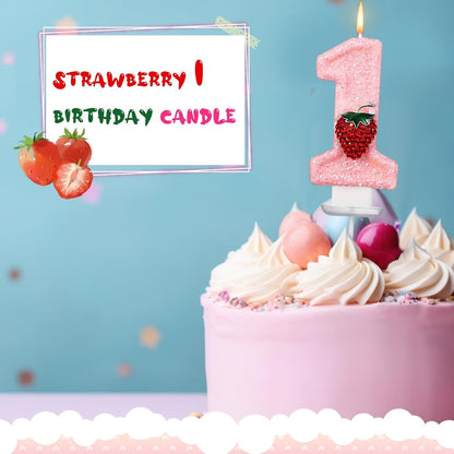 Strawberry 1 Candle for First Birthday Pink Number 1 Candle3