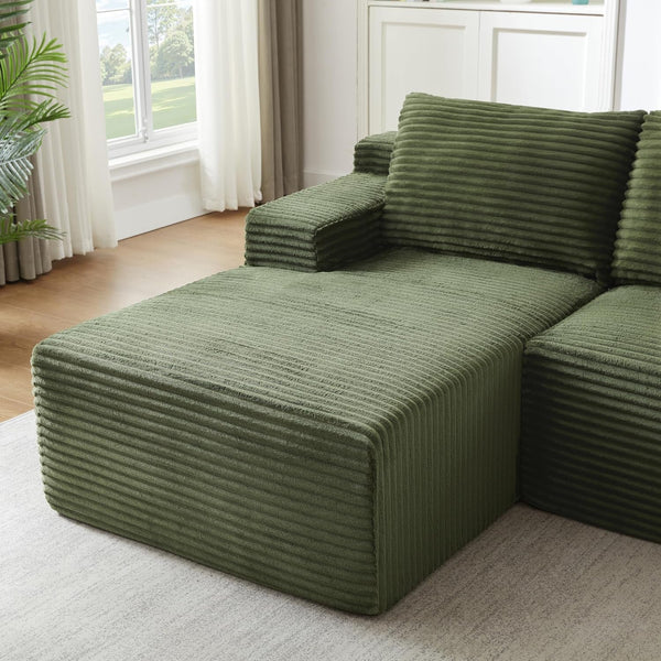 96" Boneless Sectional Cloud Couches with Left Facing Chaise Lounge for Living Room - Fluffy L Shaped Memory Foam Compressed Modular Sofa with Deep Seat, Green Corduroy Corner Couch10