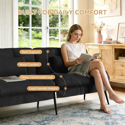 72″ Futon Sofa Bed, Sleeper Sofa with Adjustable Backrest, Black4