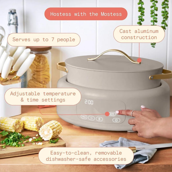 Wonderful 10-In-1 Electric Multi-Cooker 6 Qt Cast Aluminum Pot, 7 Preset Function,Oven & Dishwasher Safe to 400°F Sauté Slow Cook Steam Touch Display (Porcini Taupe)2
