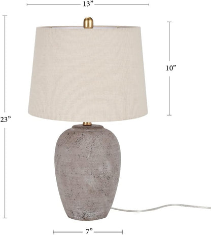 Home 23" Greyish Brown Earth Tone Rustic Farmhouse Ceramic Table Lamp for Bedroom, Living Room, Dining, Office, with Beige Linen Shade2