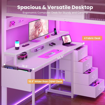 Full Size Loft Bed with 55.5" Desk and Storage Stairs, White3