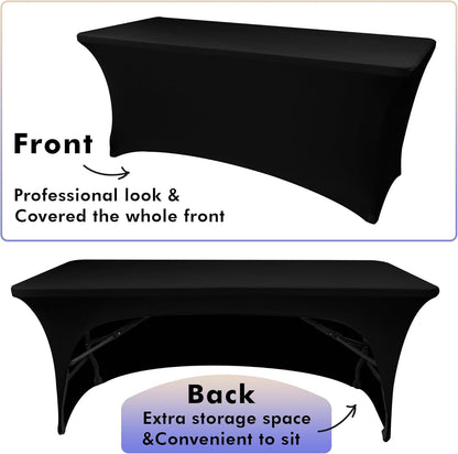 2 Pack Black Table Cloth 6 Foot-Spandex Fitted Tablecloth Rectangle Tables, Open Back Stretch Folding Trade Show Table Covers Fabric Washable & Wrinkle Resistant for Parties, Wedding, Event5