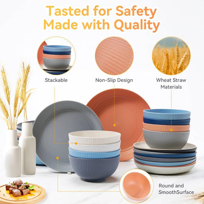 Wheat Straw Dinnerware Sets,64-Piece Black Plates and Bowls Sets for 8-Unbreakable,Reusable Plastic Dish Set-Dinner Plate/Dessert Plate/Cereal Bowl/Cup/Utensils-Microwavable Dishwasher Safe 64P-BLACK4