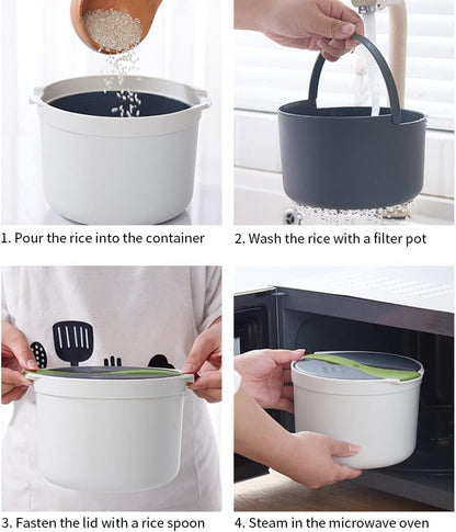 Microwave Rice Cooker, 2L Microwave Rice Steamer Pasta Cooker, Food Grade PP Microwave Rice Cooker, Strainer and Steamer Pot Set,4Pcs(Color:Green), 223510754