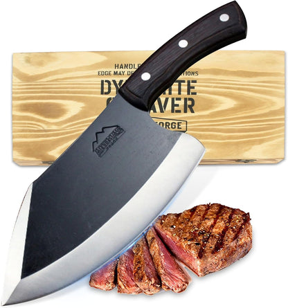 Dynamite Cleaver Meat Cleaver Knife Heavy Duty High Carbon Steel Butcher Knife Desert Hardwood Handle Full Tang BBQ Meat Cutting Butchering Kitchen Cooking Outdoor Camp Bone Chopping Prep1
