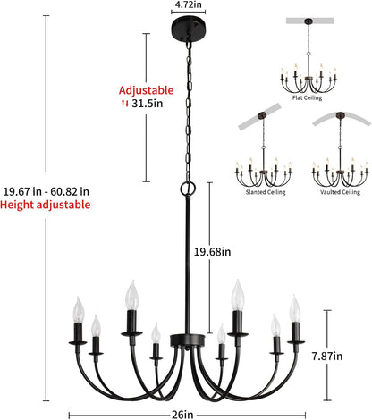 8 Light Black Farmhouse Chandelier, Dining Room Light Fixtures,3
