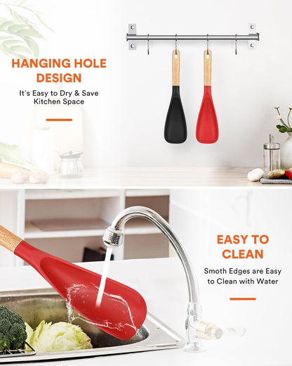 Silicone Cooking Spoon for Nonstick Cookwares, Multi-Function,11.4"7