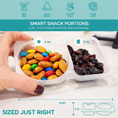 Reusable Snack Containers with Lids 20 Pack (40 Pieces) Portion Control, Snack Pack Containers 2 Double Compartment Snack Containers for Kids on the Go Meals, Camping Snack Tray Prep6