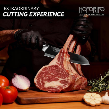 8"/20Cm Santoku Knife, Japanese Hand Forged Chefs Knife High Carbon Steel Core with Wood Ergonomic Handle, Gift Box & Knife Sheath (Black)4