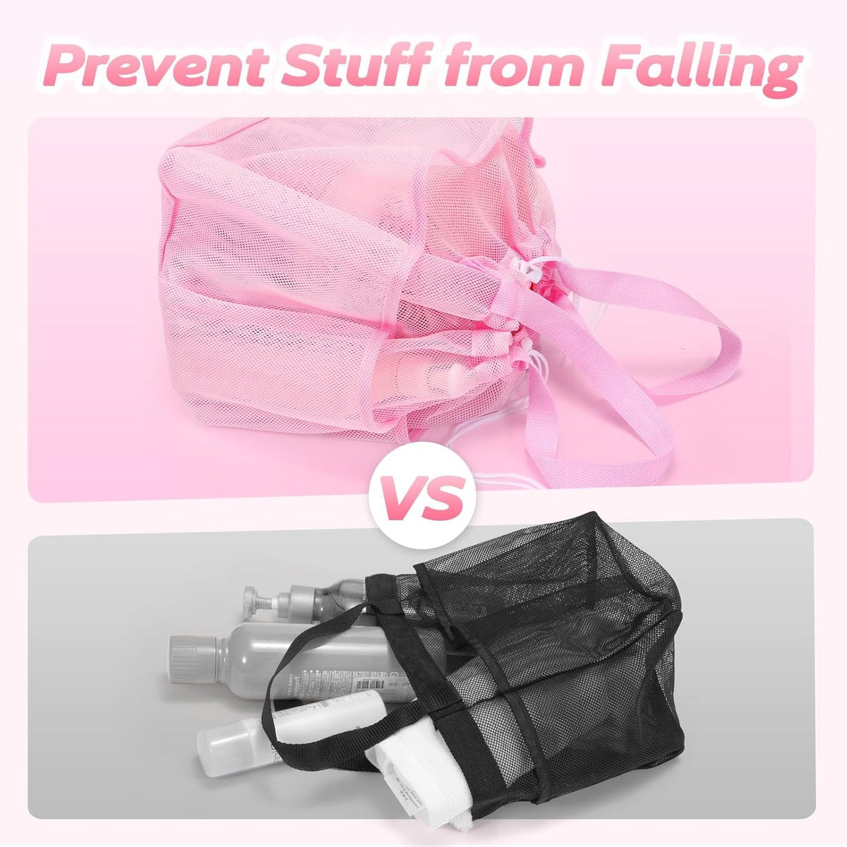 mesh-shower-caddy-portable-with-drawstring-dorm-room-essentials-for-college-students-girls-large-shower-bag-for-camping-swimming-gym-travel-bathroom-pink