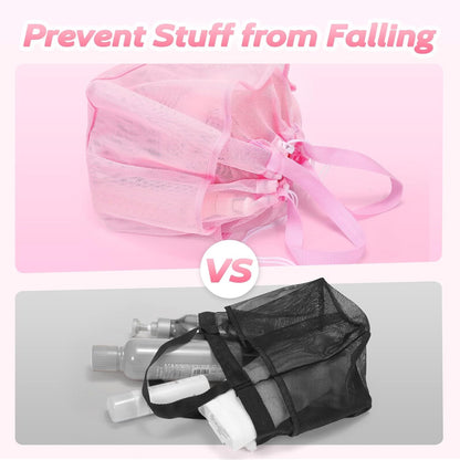 Mesh Shower Caddy Portable with Drawstring, Dorm Room Essentials for College Students Girls, Large Shower Bag for Camping,Swimming,Gym,Travel,Bathroom - Pink3
