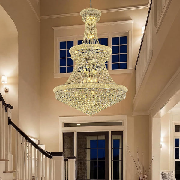 36-Lights High Ceiling Chandelier, 42'' W Modern Chrome Crystal Chandeliers Large Foyer Chandelier Fixtures for Staircase, Living Room, Hallway Entryway, Silver1
