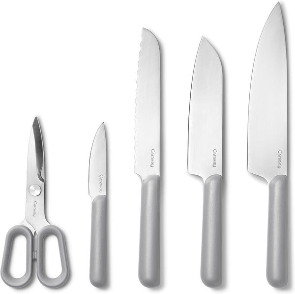 Caraway 5 Piece Knife Set, Premium German Steel Blade Kitchen Knives | Ergonomic Handles, No Microplastics, Gray1