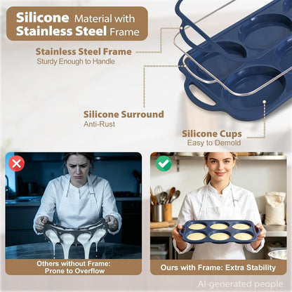 4 Inch Jumbo Silicone Muffin Top Pan with Frame Non Stick Egg Mold Baking | Silicone Egg Mold for Oven, Large Whoopie Pie Baking Pan with Handle for English Breakfast Sandwich Egg Bite Bun Tart5