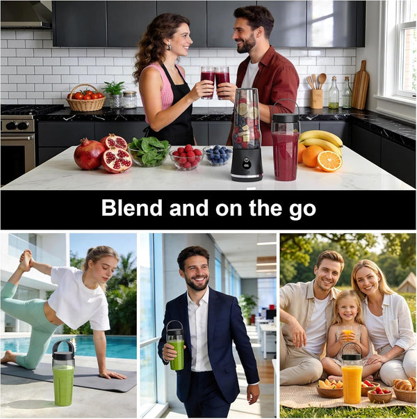 Portable Blender for Smoothies & Shakes, 17Oz Personal Blender with 6 Stainless Steel Blades, USB-C Rechargeable, LED Display, Compact Travel Juicer with Extra Lid for Gym, Office & On-The-Go, Black7