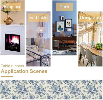 Floral Table Runner,Blue Flower Table Decoration Chinoiserie Dinner Table Decoration for Home Living Room Kitchen Dining Room Party Indoor Outdoor 13X36In5