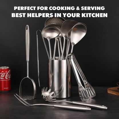 18/10 Stainless Steel Kitchen Utensils Set - 12 PCS All Metal Cooking Tools5