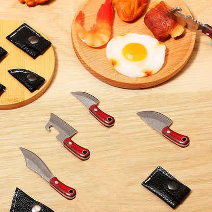 13 Pieces Mini Knifes Damascus Pocket Set Tiny Chef Stainless Steel Knife with Sheath for Bottle Opener Package Opener Box Cutter3