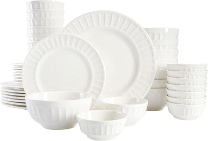 Zen Buffet Porcelain Ceramic Dinnerware Sets for 8, Plates and Bowls Set (40Pcs), White Embossed Dishes1