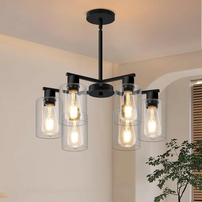 6-Light Modern Chandelier Chandeliers with Clear Glass Shade, Black1