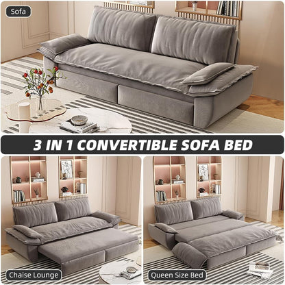 73.2" Queen Sleeper Sofa Bed, 3-In-1 Velvet Pull Out Couch3